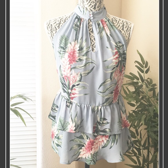 Belle Vere Tops - BELLE VERE Choker Collar Ruffle Peplum Hi Low Tank