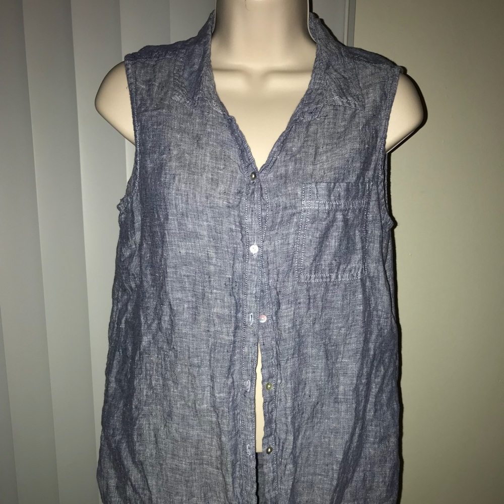 Almost New Blue Jean Sleeveless Button Up Shirt!
