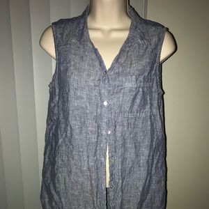 Almost New Blue Jean Sleeveless Button Up Shirt!