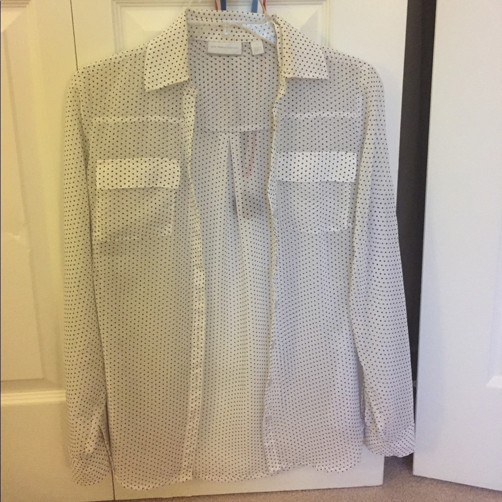 White black polka dot New York and company shirt