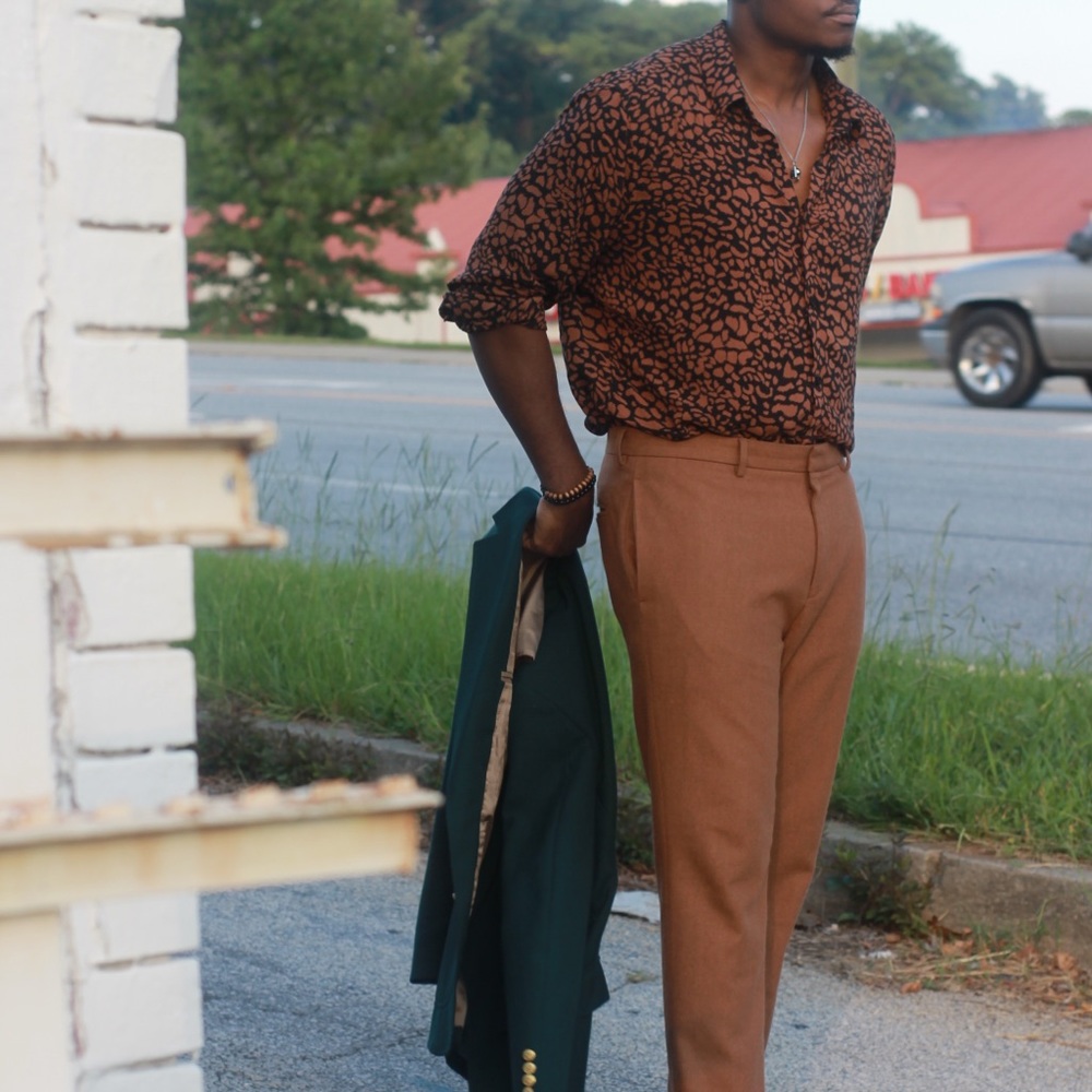 Shirt: Black and Orange print shirt
