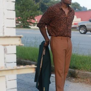Shirt: Black and Orange print shirt