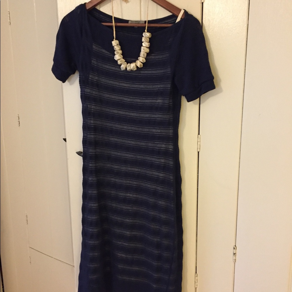 Anthropologie sheer striped navy sweater dress