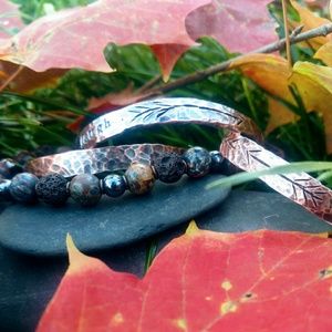 Primitive Hammered copper cuffs and lava stone Bra