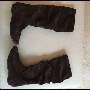 Brown suede flat knee high boots