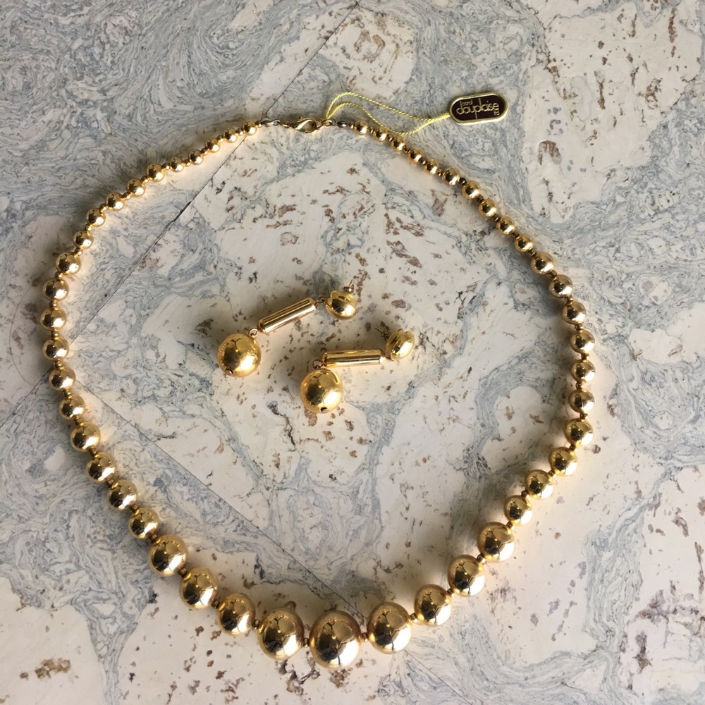 Carol Douplaise Gold Necklace/Earrings-23" Vintage