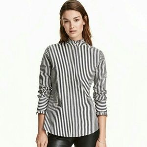 H&M Ruffled Neck Blouse Striped