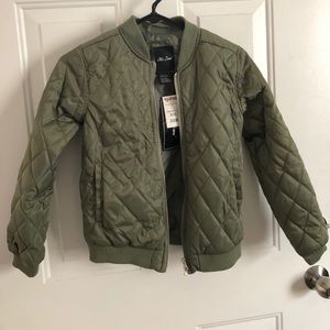 Olive Plush Bomber Jacket - Girls