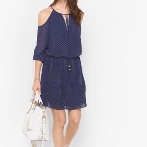 Michael Kors Navy Polka Dot Cold Shoulder Dress