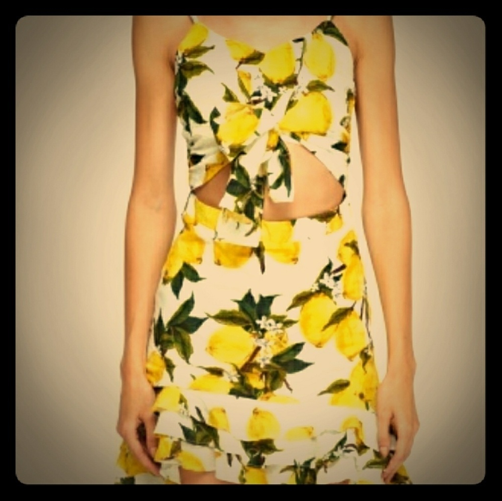 Lemon bow front midriff cutout dress
