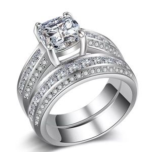 Women’s 925 silver wedding ring set size 7 elegant