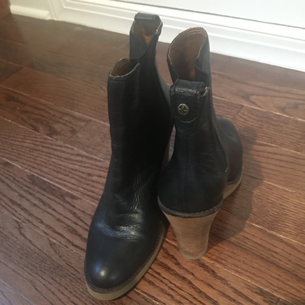 Lucky brand wedge wood black leather booties 9.5