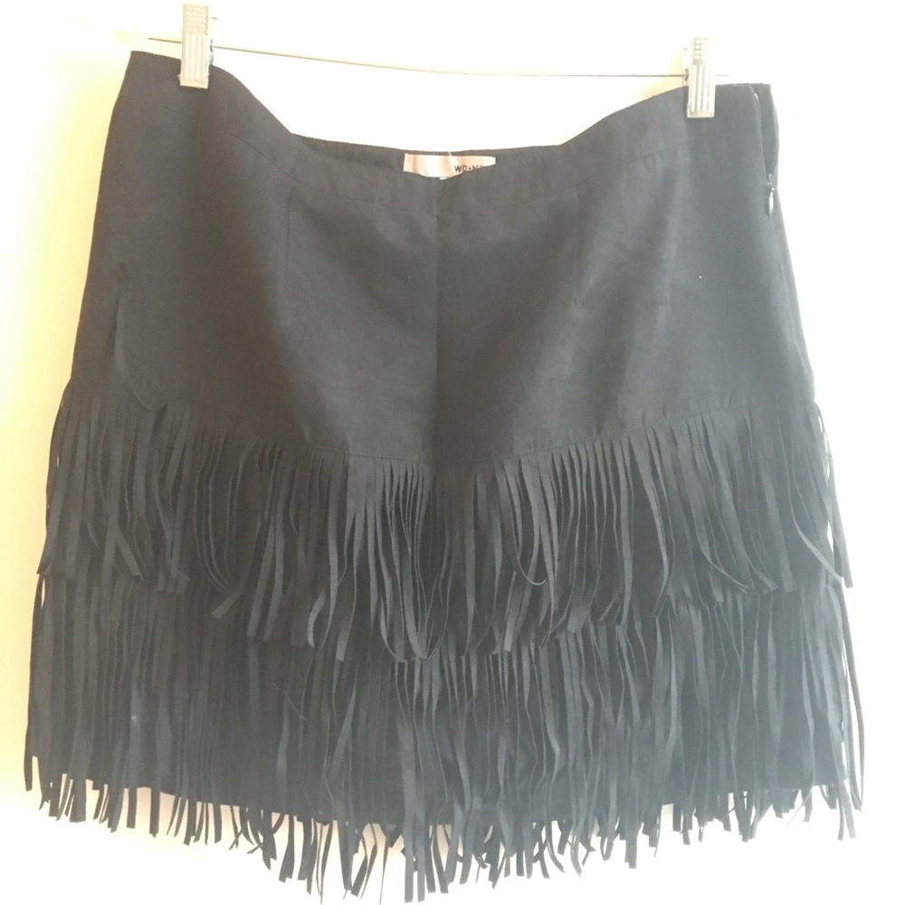 Black Suede Fringe Skirt