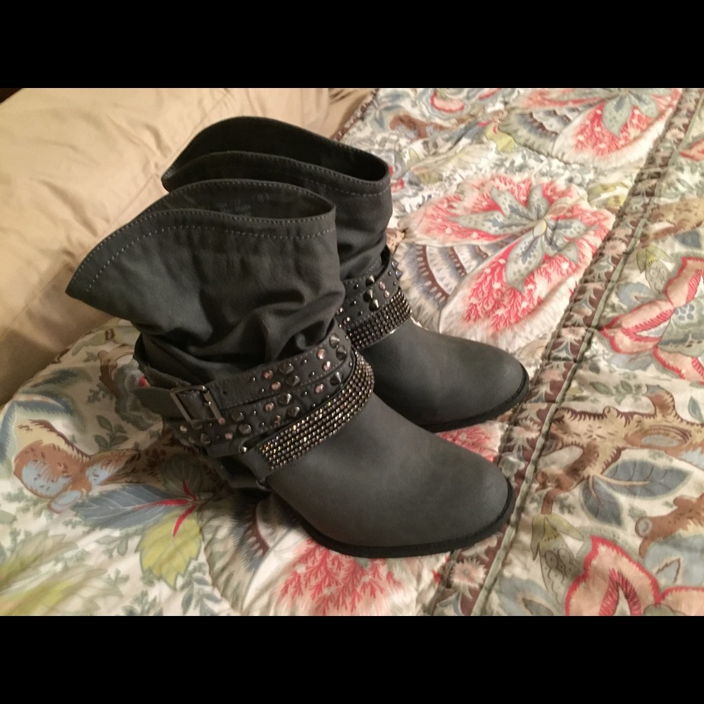 Gray embellished ankle boots