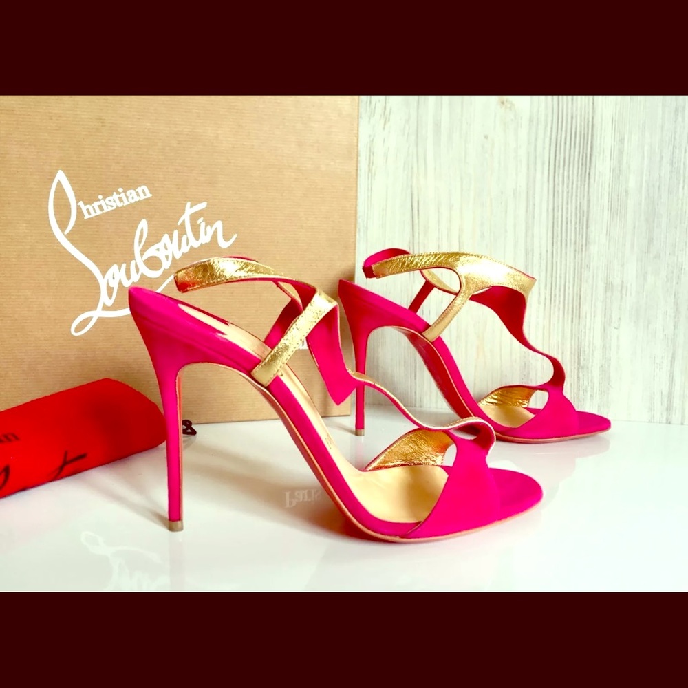 Auth Christian Louboutin Pink Suede T-Strap Heels!