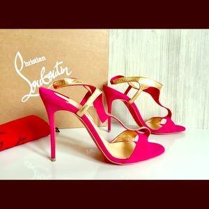 Auth Christian Louboutin Pink Suede T-Strap Heels!