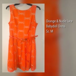 Orange & Nude Lace Babydoll Dress