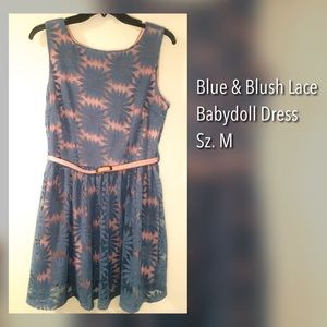 Blue & Blush Lace Babydoll Dress