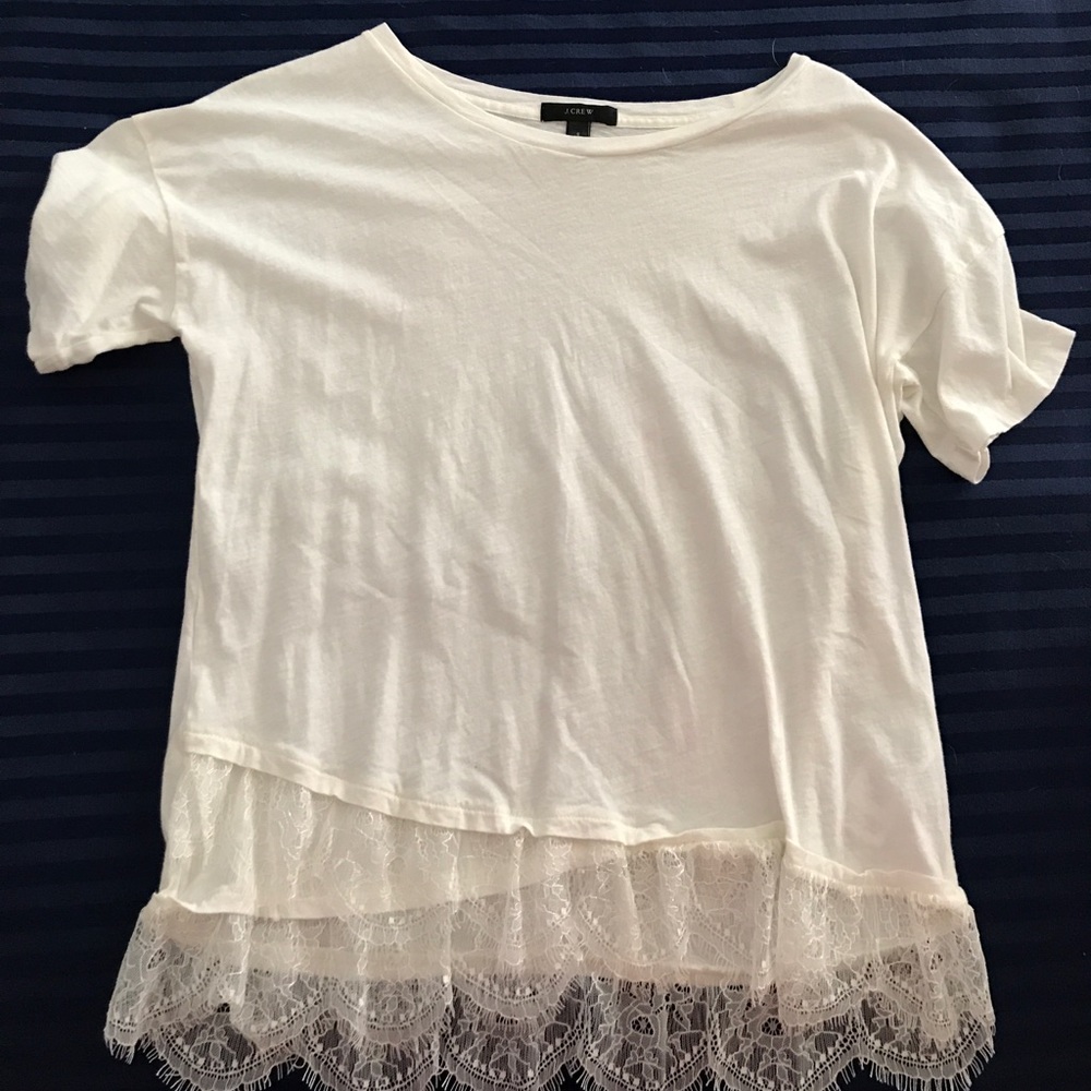 J Crew T-shirt with lace at the bottom