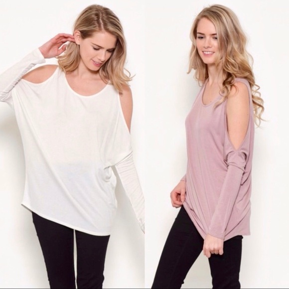 "Callie" Cold Shoulder Long Sleeve Tee - Picture 2 of 5