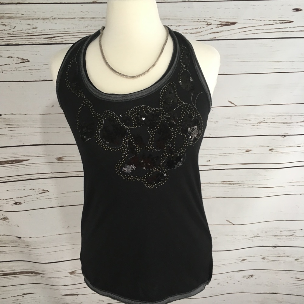 Miss Me Black Embellished Razorback Tank SZ L EUC