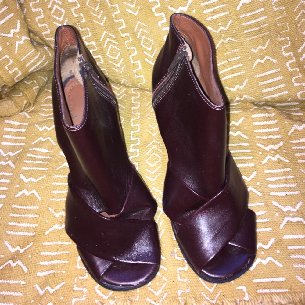 Rachel Comey open toe burgundy bordeaux bootie