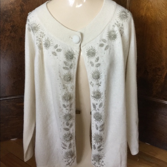 Talbots Sweaters - Talbots NWT cream silver bead cardigan, angora, L