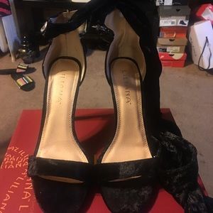 Black strap up sandal velvet feel