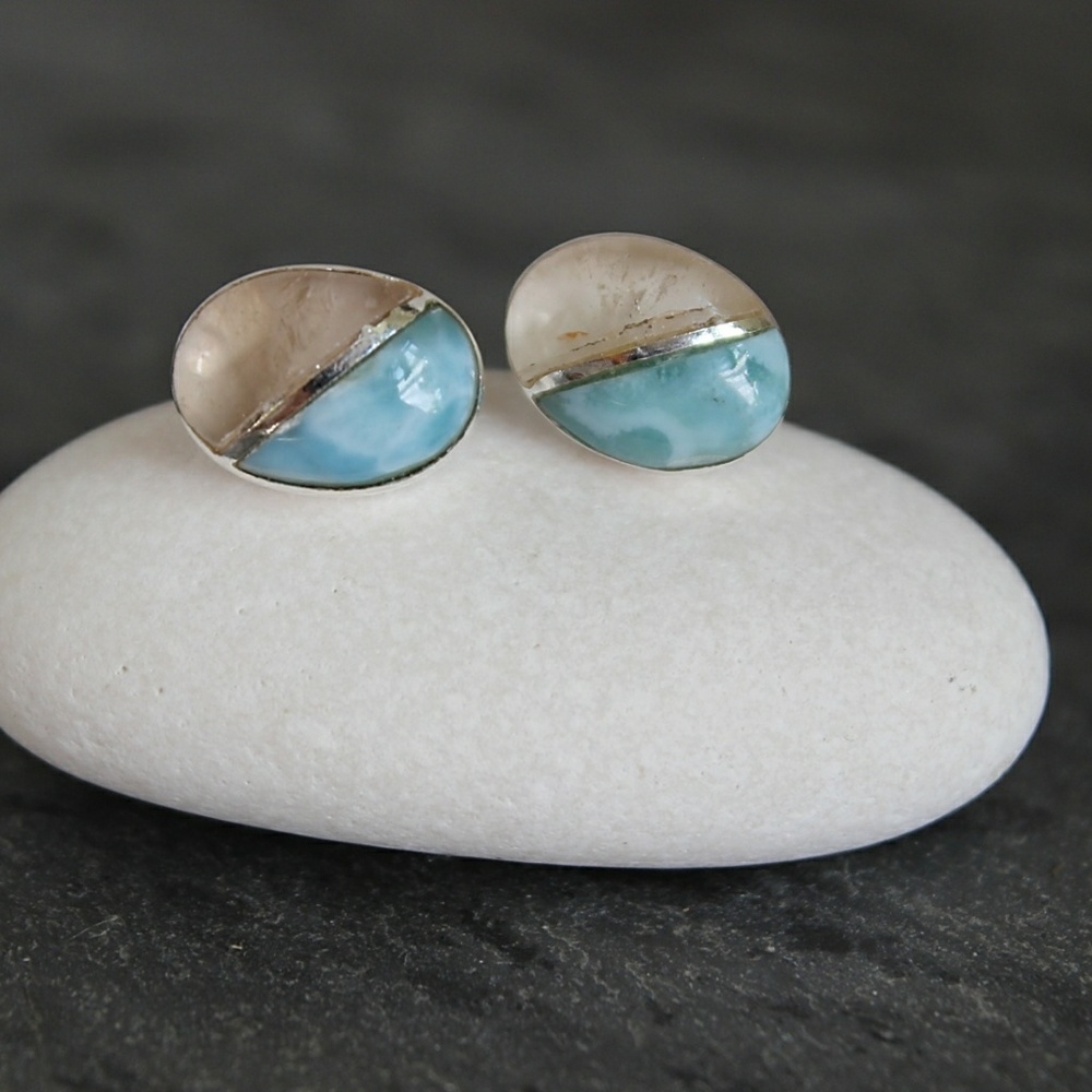 Larimar & Topaz Sterling Silver Studs