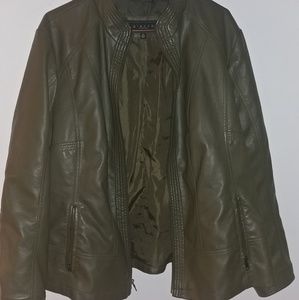 Olive Green Faux Leather Jacket