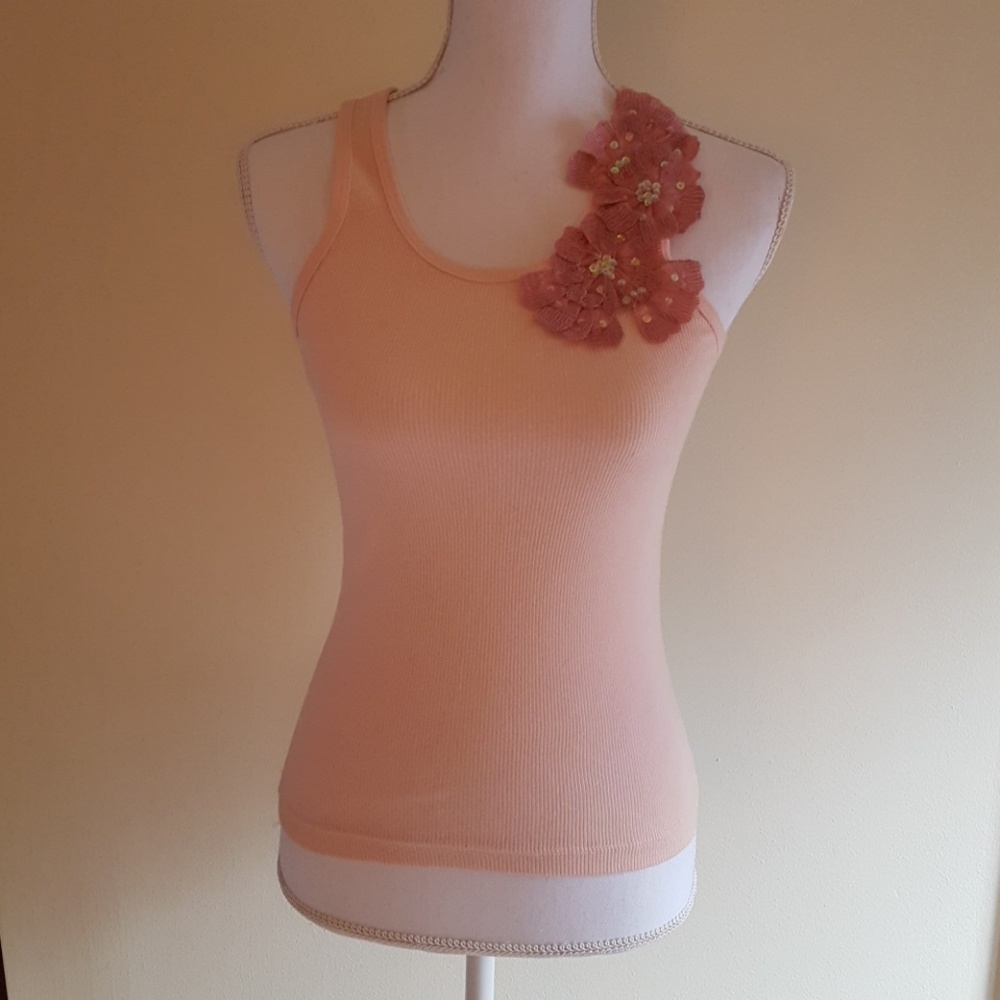 Arden B ribbed tank top with sequined flower