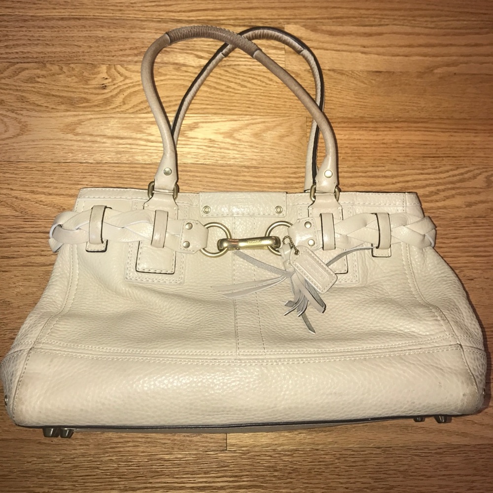 Beige/Cream colored leather Coach Bag