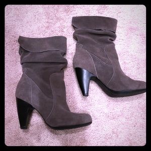 Gray heeled boots