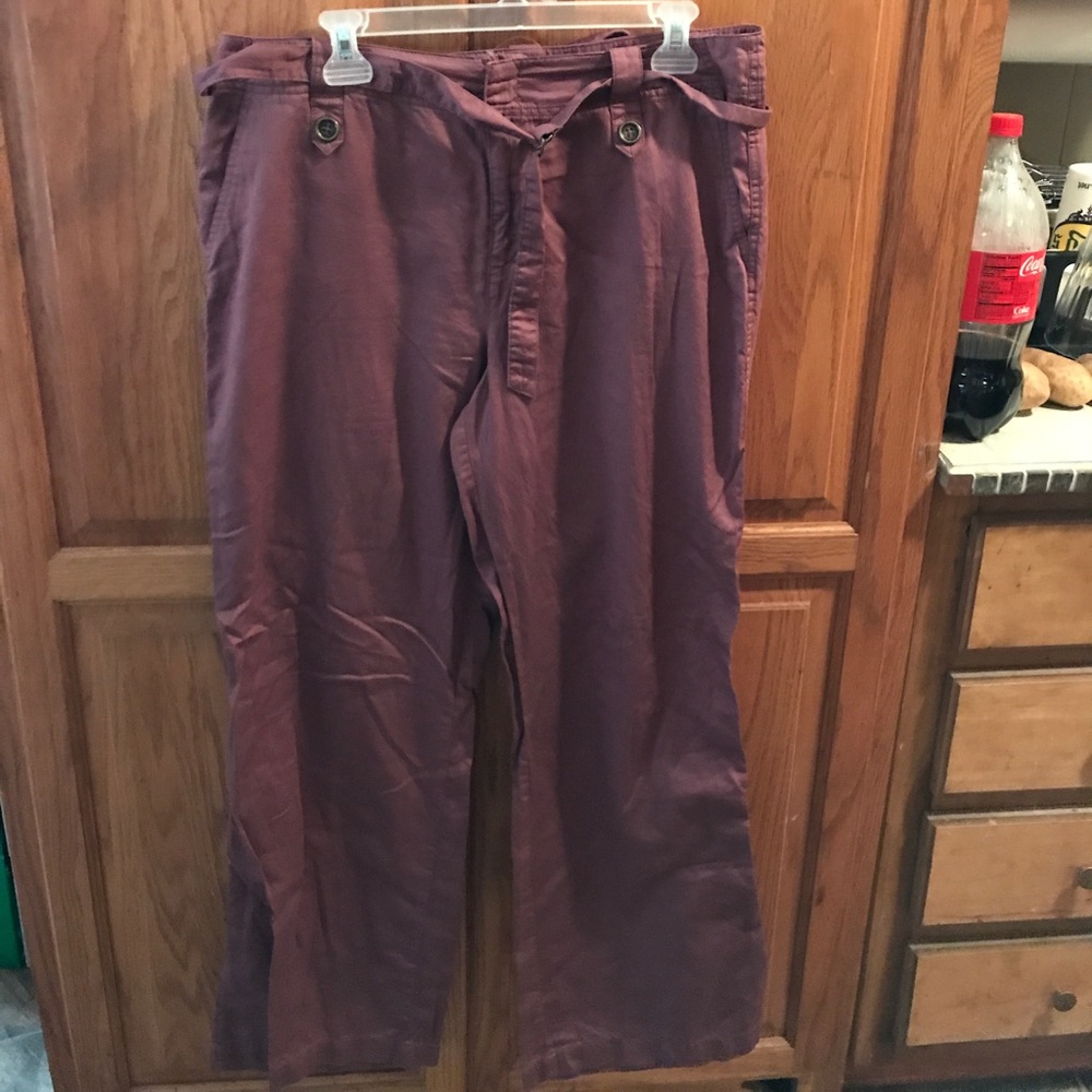 Maroon tie front cotton pants. NWOT