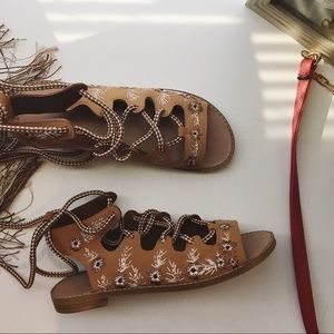 Forever21 Floral Embroidered Lace Up Sandals