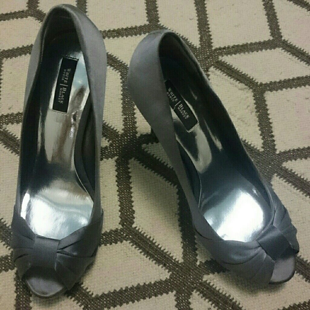 White House Black Market pewter satin heels