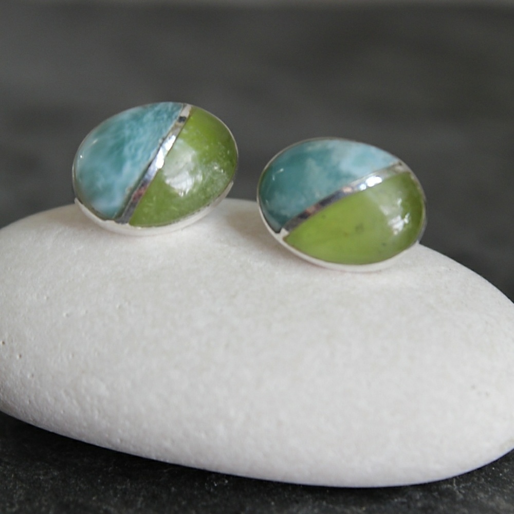 Larimar & Aquaberry Natural Stone Studs