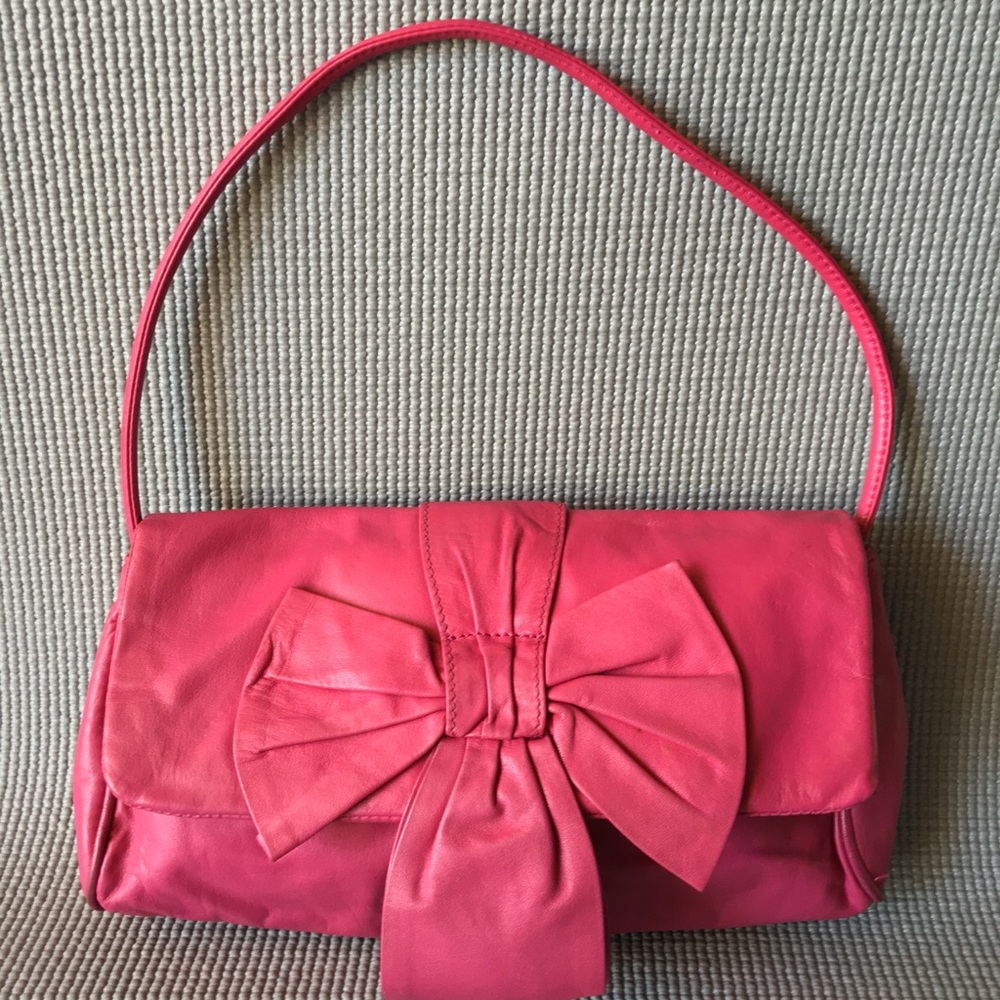 Nine West Pink Leather Shoulder Clutch Bow Detail