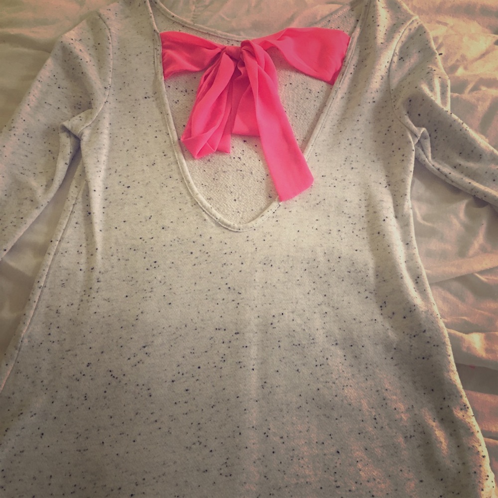 NWOT Tie Back Sweater With Hot Pink Bow Detail