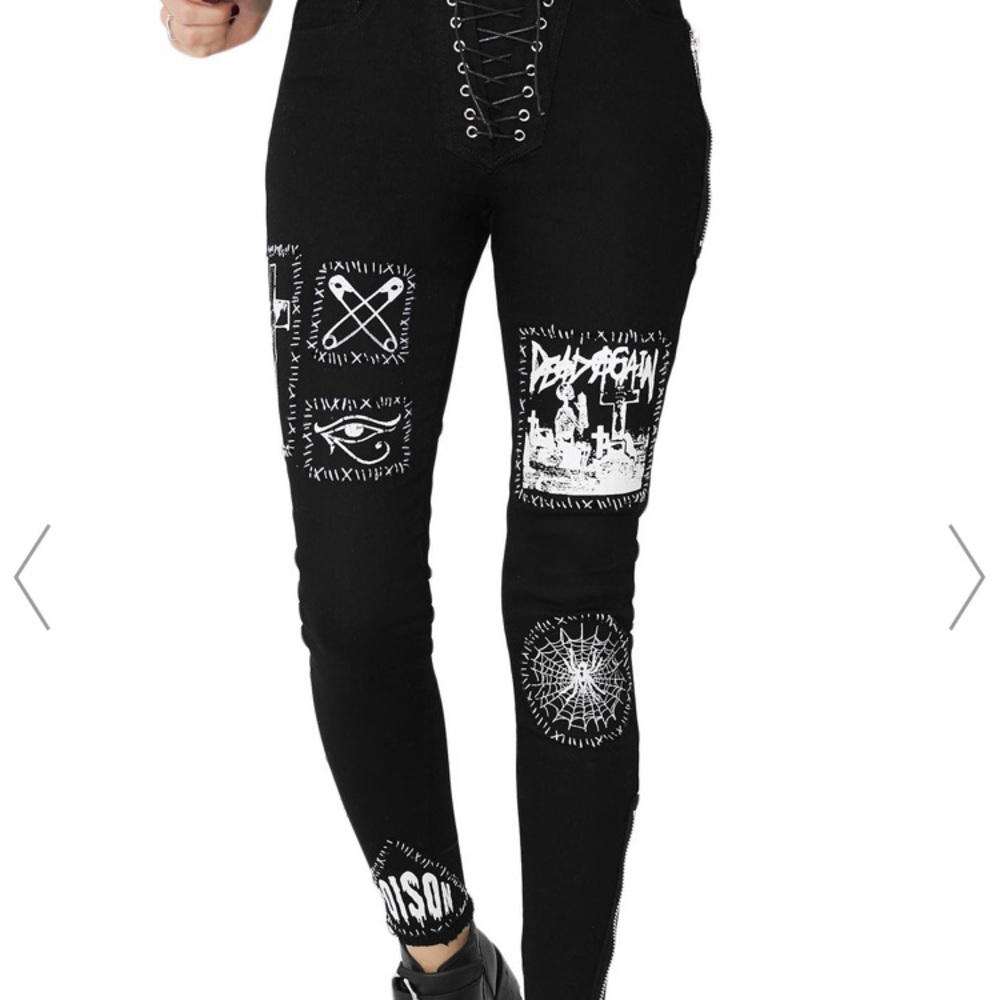 Dolls kill patch work black lace up pants size xs