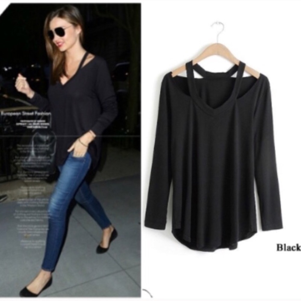 🆕•Black V-Neck Cutout Top•