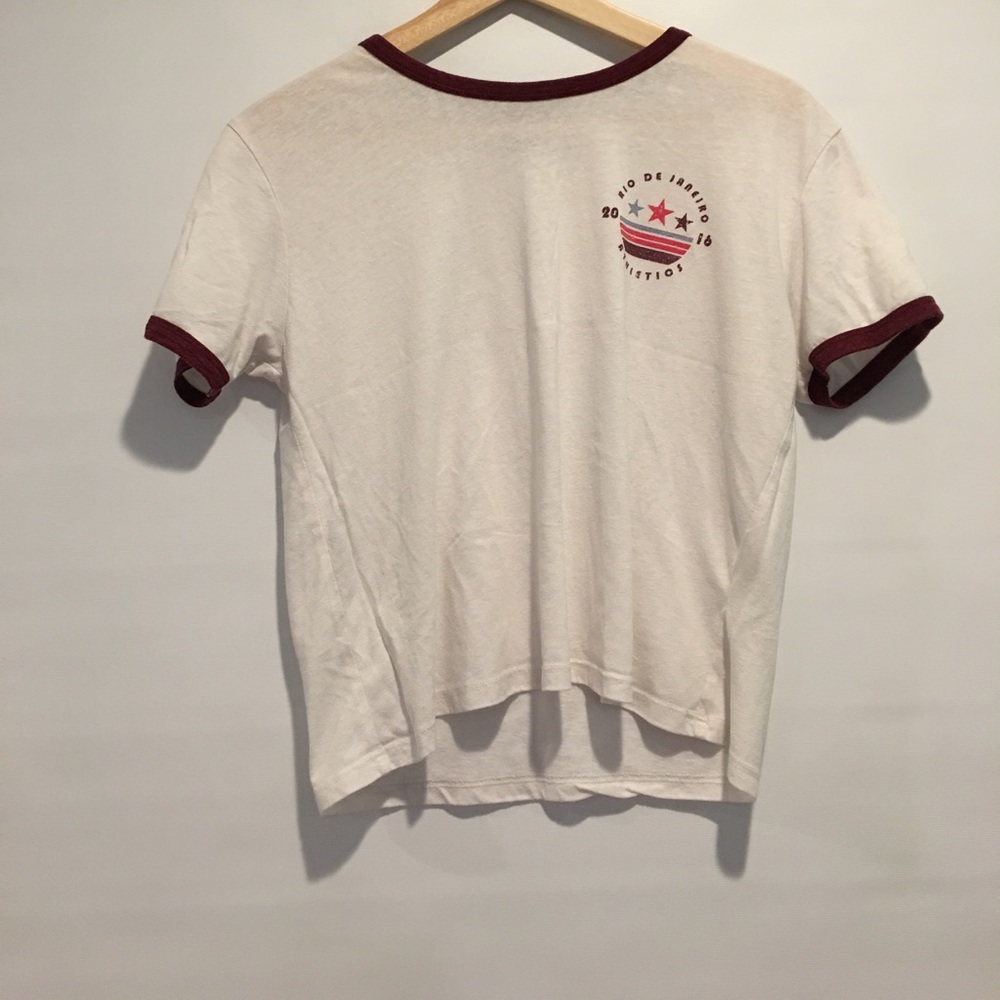 T bar crop top olympic design on corner
