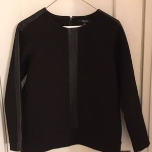 Madewell Black Top with Faux leather detailing