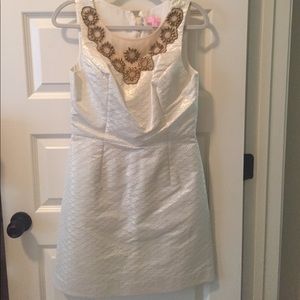 Lily Pulitzer gold glitter white cocktail dress.