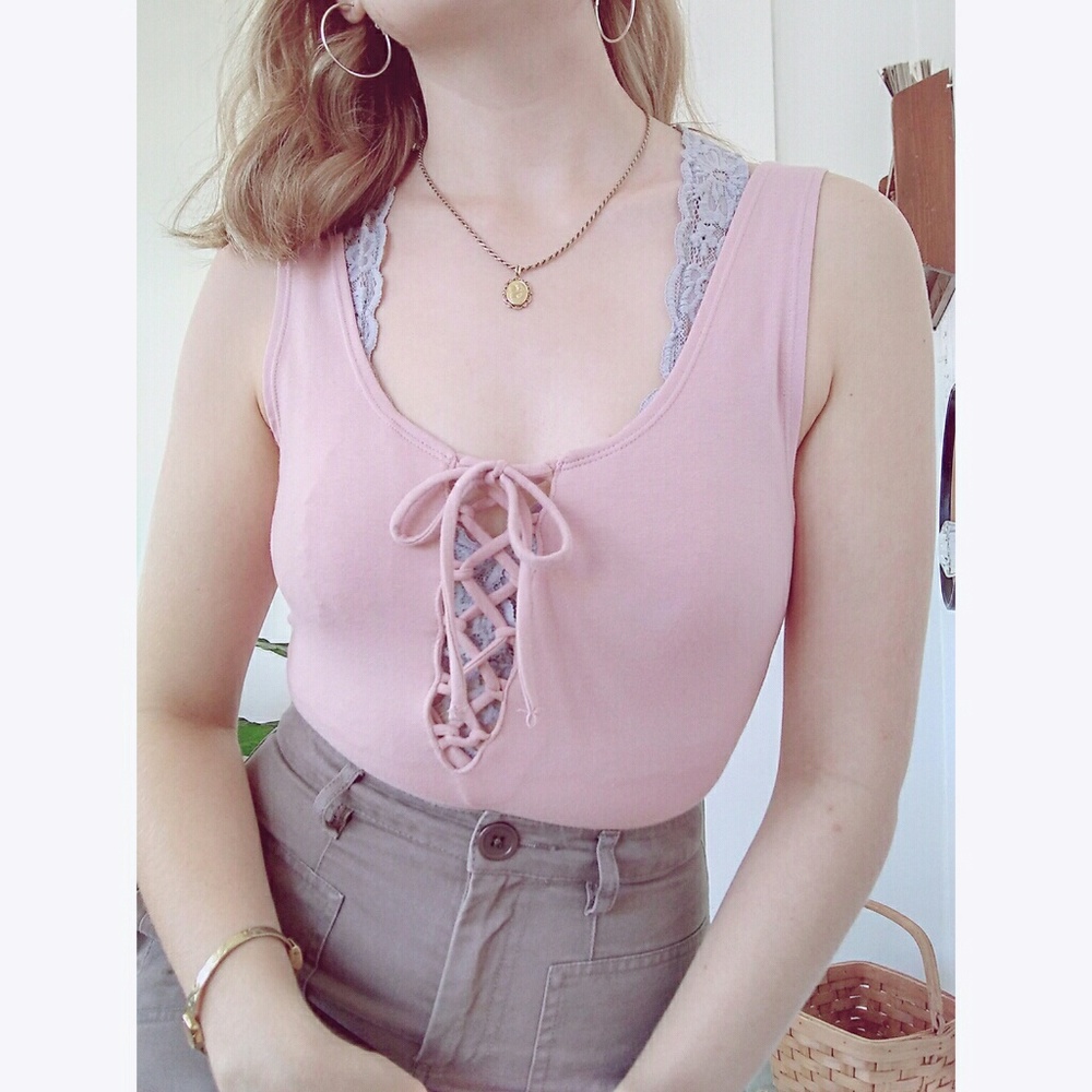 Pink Lace Up Bodysuit