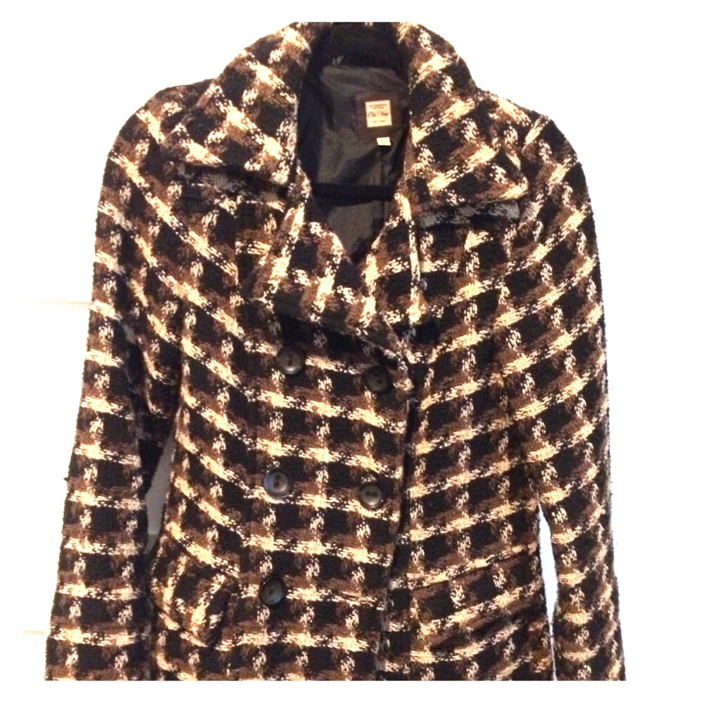 XS Old Navy peacoat. Brown, Black, Tan.