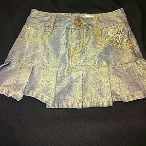 Gold glimmer jean skirt in size 6 with shorts