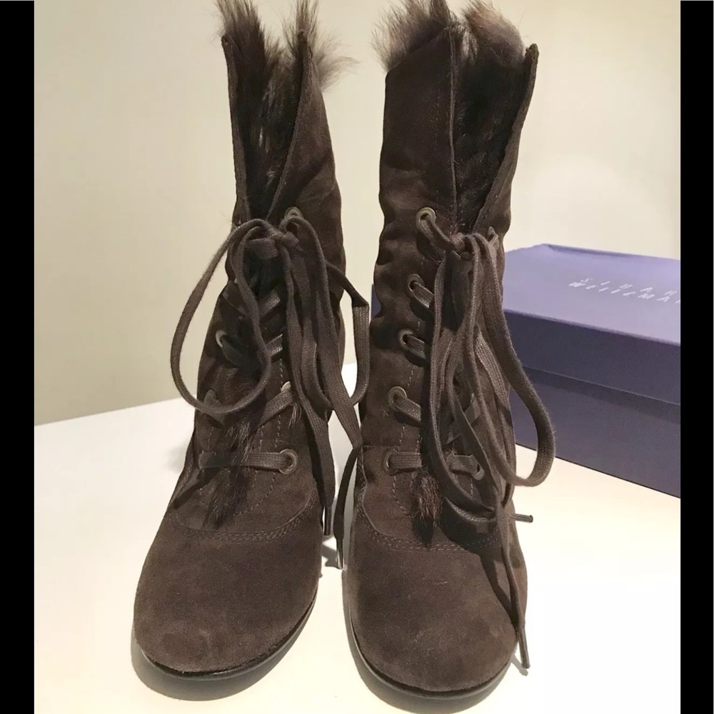 Stuart weitzman lace up suede boots sz 7 brown