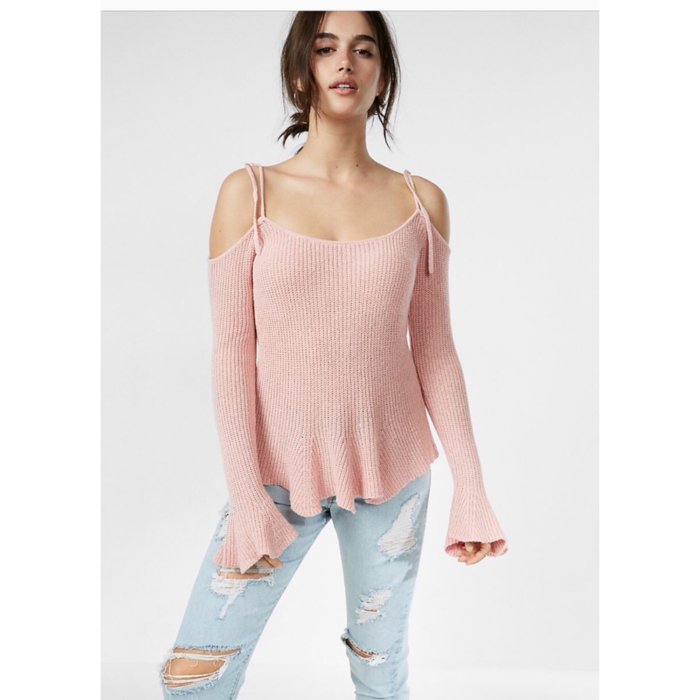 Express Tie Shoulder Sweater Rose Blush Color