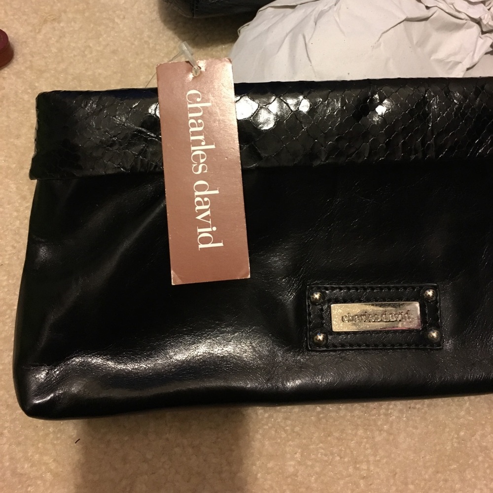 New with Tag Charles David Black Leather Clutch